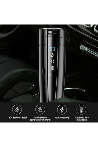 12v/24v Araba Isıtma Kupası, 400ml Paslanmaz Çelik Isıtmalı Seyahat Kupası Araba Akıllı Sıcaklık Kontrolü Elektrikli Su Isıtıcısı Kahve Çay