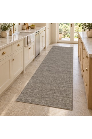Kartela Halı Doğal Keten Açık Gri Koridor Mutfak Yolluk Halısı Kaymaz Taban Yıkanabilir 60x180 Cm