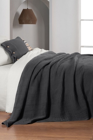 Sarev Polendia Gri Çift Kişilik %100 Pamuk Yatak Örtüsü 200 220 Cm