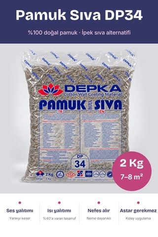 Depka Pamuk Sıva Dp34 2 Kg 7-8 M² İpek Sıva Alternatifi Isı Ve Ses Yalıtımlı Dekoratif Sıva