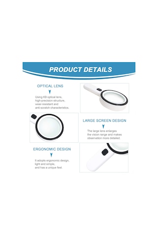 Vkemall 30x Büyütme 12 Led Işıklı Elden Tutulan Magnifiye Cam Lens - Kâğıt, Antika Ve Gümüşçü İçin, Pil Ve Cam Temizleme Bezi İle