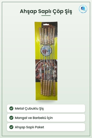 Ahşap Saplı Metal Çöp Şiş Mangal Aksesuarı Barbekü Kebap Bahçe Pi