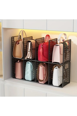 Fochsia Beyaz 3 Katlı Metal Çanta Ve Aksesuar Depolama Askılı Raf Ve Çekmeceli Stackable Düzenleyici Ahşap