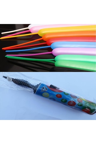 100 Adet Karışık Renk Sosis Balon + 1 Adet Sosis Balon Pompası