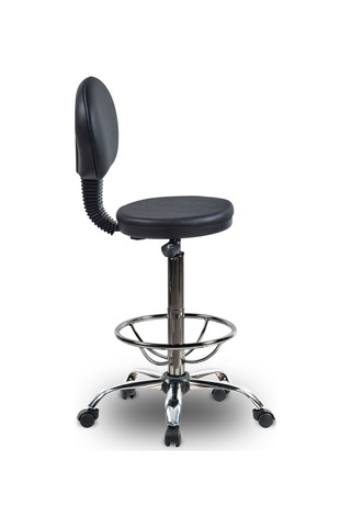 Ofiscombin Döner Tekerli Metal Ayak Arkalıklı Yüksek Bar Tabure Sandalyesi Siyah Deri 00047499850