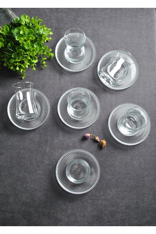 12 Parça Paşabahçe Heybeli Çay Bardağı Ve Vargas Çay Tabağı Çay S Şeffaf