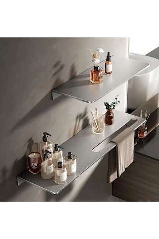 Gkd Dekoratif Paslanmaz Çelik Raf, 50cm-30cm 2 Adet Modern Banyo Havlu Askısı Ve Depolama Ünitesi Gri