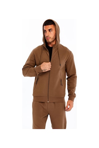 AR-MA Arma Erkek Slim Fit Interlok Kapüşonlu Sweatshirt Yandan Gizli Fermuarlı Cepli K30324989702 Kahverengi - Krem