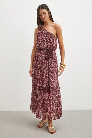 Uterpe One Shoulder Floral Print Maxi Dress Mürdüm