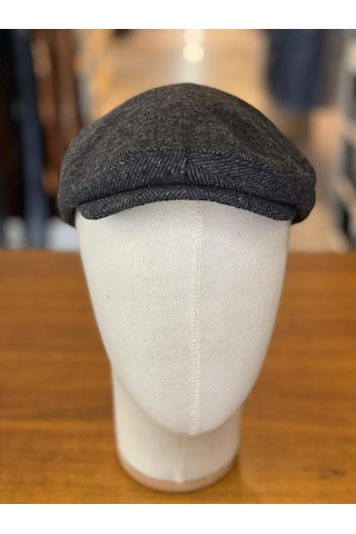 Hamze İngiliz London Model Balıksırtı Desen Kaşe Kumaş Kasket Şapka Füme