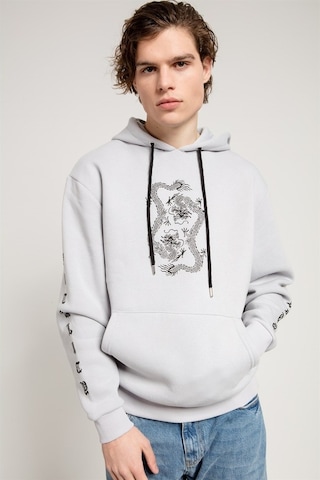 Jahr Marc Dragon Baskılı Gri Oversize Erkek Sweatshirt Gri