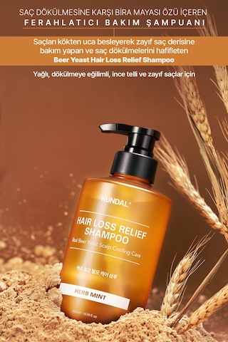 Saç Dökülmelerine Karşı Şampuan Kundal Hair Loss Relief Shampoo Real Beer Yeast 500 Ml Herb Mint