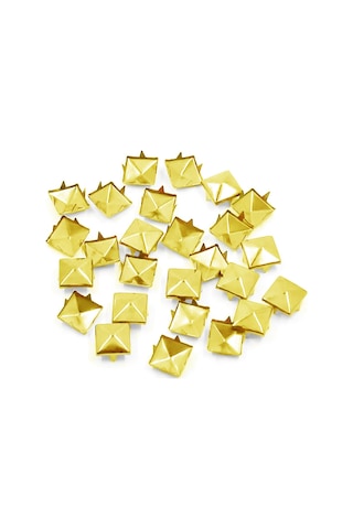 Süs Tırnaklı Altın Renk Çakma Kare Piramit 7 Mm 20 Adet Metal Trok