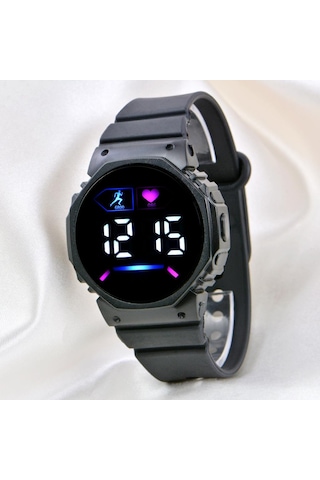 Pinkoli Siyah Silikon Kordonlu Led Watch Genç Kız Kadın Kol Saati
