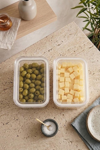 2'li Etiketli Vakumlu Dikdörtgen Saklama Kabı-kahvaltılık 900 Ml Beyaz