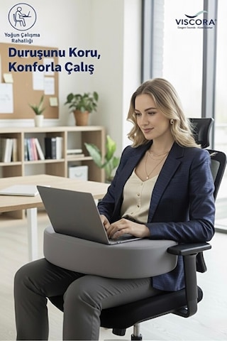 Vıscora Ergonomik Okuma Çalışma Minderi Space Memory Foam Bel & Boyun Destekli Gri