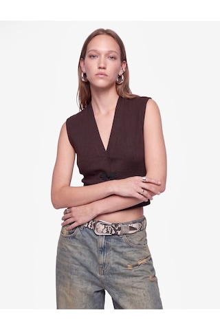 Koton Slim Fit V Yaka Kolsuz Süslü Düğmeli Triko Yelek Kahverengi 7wal20007ıt Kahve