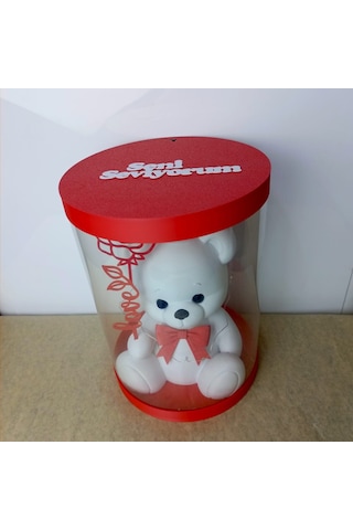 Işıklı Güllü Ayıcık Biblo - Beyaz - 25cm Kutulu