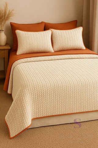 Turuncu-krem Örgü Desen Çift Kişilik Nevresim Takımı Pike Tkm Çok Renkli