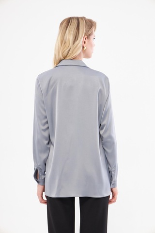 Klasik Saten Gömlek Gri Gri