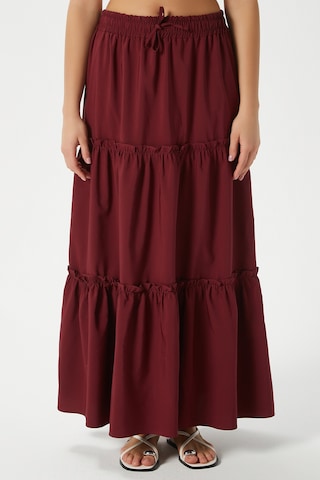 Kadın Elanora Bordo Astarlı Katlı Poplin Etek Bordo