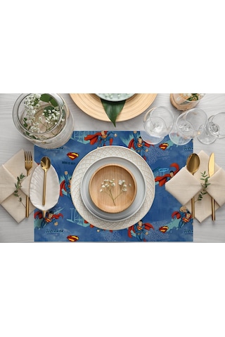 Adawall Home Blue Superman Kumaş Amerikan Servis 4'lü Set Çok Renkli