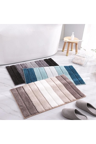 Gri Mengnı Kaymaz Banyo Paspası Zeminde Basit Çizgili Emici Halı Banyo Halı Paspaslar Mutfak Banyo Aksesuarları İçin 45cm 65cm Gri