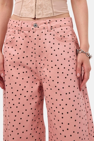 Itsbasic Kadın Pembe 7s6-98 Süper Baggy Fit Puantiyeli Denim Jean