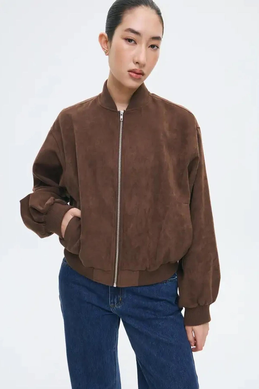 Kahverengi Astarlı Kadın Bomber Ceket Mg2545 Kahverengi