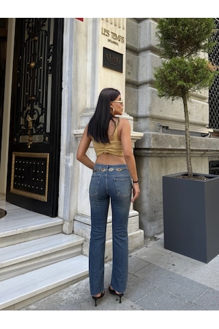 Out Of Standart Kadın Cropped Flare Normal Bel Kot Pantolon İndigo