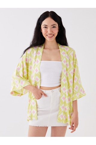 Lcw Vision Yeşil Şal Yaka Desenli Oversize Kadın Kimono