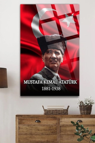 Atatürk Ve Türk Bayrağı 4mm Kırılmaz Yüksek Çözünürlüklü Dikey Cam Tablo