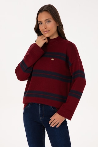 U.S. Polo Assn. Kadın Bordo Balıkçı Yaka Çizgili Kazak 50314666-VR014