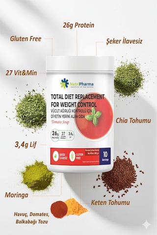 Whey Proteinli Domates Çorbası Öğün Yerine Geçen Yüksek Proteinli Tam Öğün, 600 G Domates
