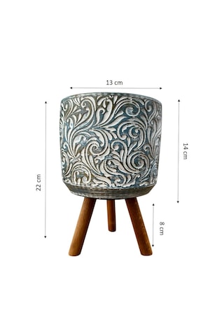 Bitki Tasarımı Ev Dekorasyon Mavi Eskitme Çiçek Desen Ayaklı Beton Saksı Çiçeklik Saksılık