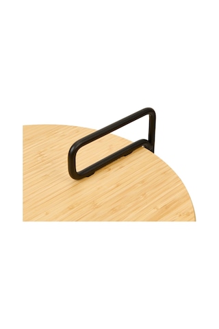 Yuvarlak Bambu Tablalı Metal Ayaklı C Sehpa Natural Siyah 41x41x57 Cm Atlantik Çam