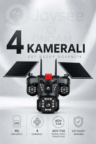 4 Kameralı 12mp 4g Sim Kartlı Çift Solar Panelli Aov Güvenlik Kamerası