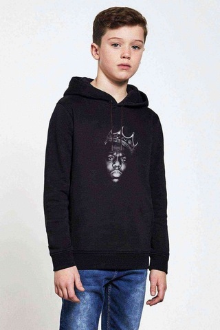 Biggie Hiphop Rap Baskılı Unisex Çocuk Kapüşonlu Siyah Sweatshirt Siyah