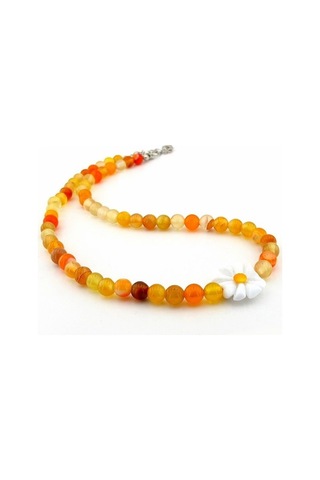 Solfera Papatya Sarı Turuncu Akik Doğal Taş Kadın Kolye Q0604 Çok Renkli