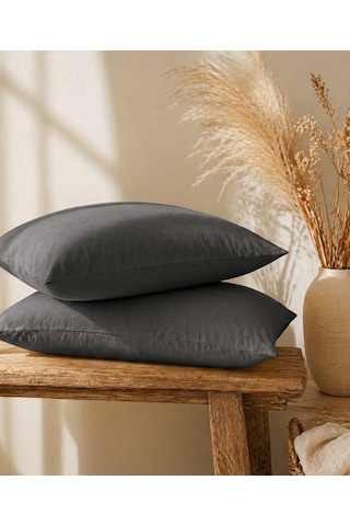 50x70 Cm Renkli Yastık Kılıfı 2 Li Set Yumuşak Dokulu Pamuklu Kumaş, Solmaz Canlı Renkler, Standart Ölçü Yastık Kılıfı Antrasit