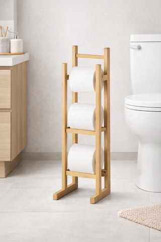 İndecor Houseware Bambu Ahşap Tuvalet Kağıtlığı Yedekli Ayaklı Ahşap Banyo Aksesuarı Wc Kağıtlık,peçetelik
