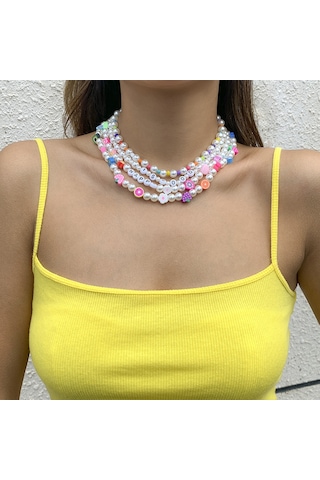 Takı Basit Meyve Çiçek Örgülü Karışık Kolye Mizaç İmitasyon İnci Çok Katmanlı Köprücük Kemiği Kolyesi Diğer