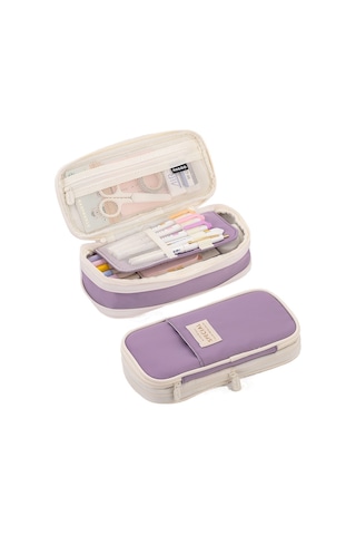 Şirin Ve Geniş Kapasiteli Okul Kalem Kutusu, Maskot Desenli Çocuklar İçin Kalemlik Mor