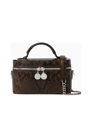 Stella Mccartney Python Desenli Shaggy Deer Vegan Deri, Lüks Zincir Detaylı Kozmetik Ve Omuz Çantası Kahverengi