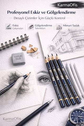 Profesyonel Çizim Seti 4 Lü Dereceli Kalem 2b-2b-3b-4b + Hamur Silgi+3 Lü Pastel Dağıtma Kalemi