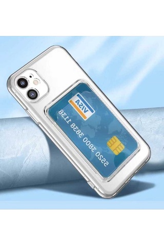 Apple Uyumlu iPhone 12 Kılıf Kartlıklı Şeffaf Zore Setra Clear Silikon Kapak Renksiz