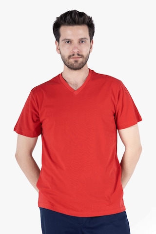 T-shirt V Yaka %100 Pamuk Kırmızı