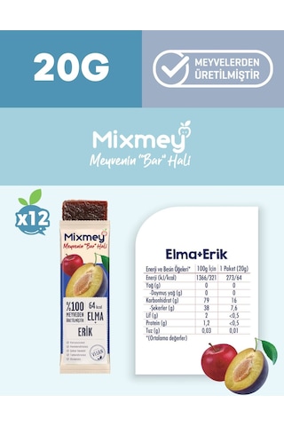 Mixmey Şeftali Erik Karma Meyve Barı 24 Adet | Atıştırmalıklar – Vegan, Glutensiz (20GR X 24 ADET)