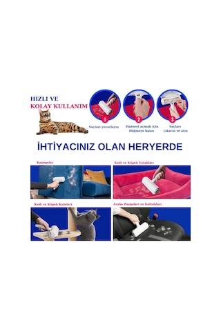 Kedi Köpek Tüy Toplama Rulosu - Hazneli Tekrar Kullanılabilir Tüy Ve Kıl Temizleyici - Koltuk Halı Yatak Kıyafet