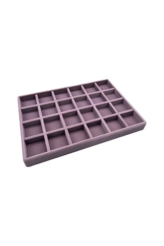 Yerli Üretim Süet Kumaş Lila Renk 34 Cm / 24 Cm 24 Bölmeli Çekmece Içi Takı Standı Çok Renkli